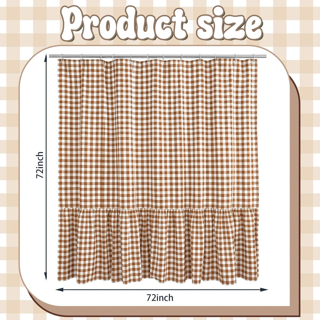 HunnmingRe Ruffle Hem Gingham Shower Curtain Taupe