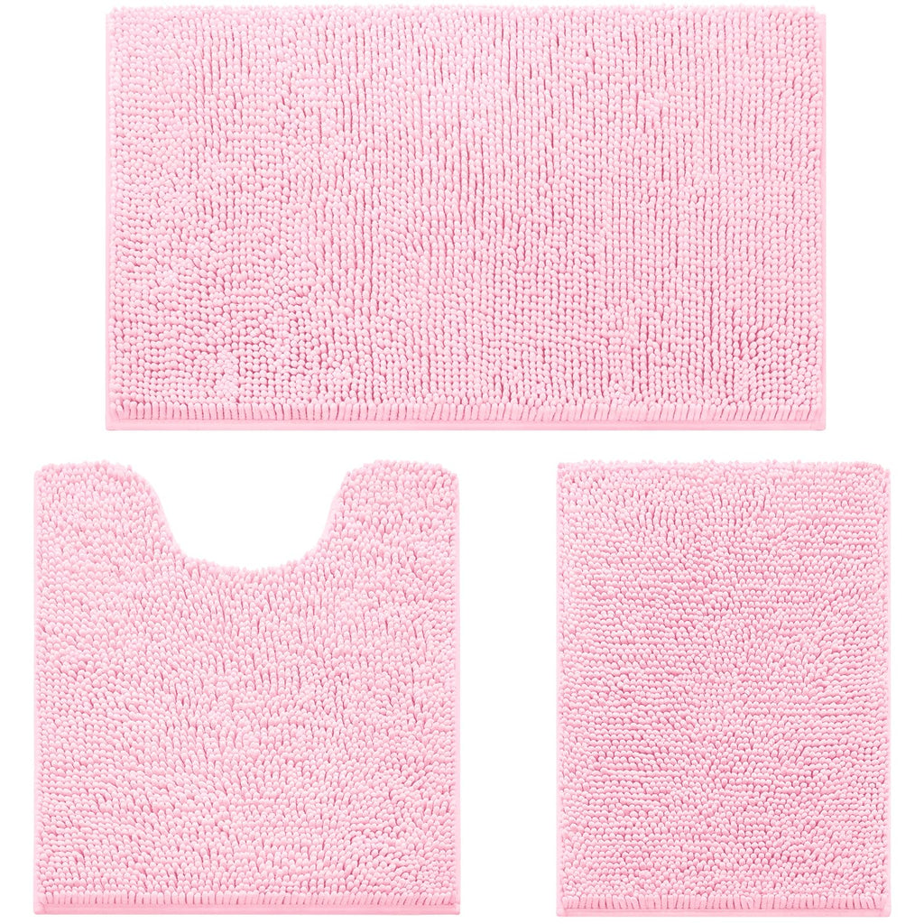 HOMEIDEAS Bathroom Rugs Set of 3, Super Soft Absorbent Chenille Bath Rugs