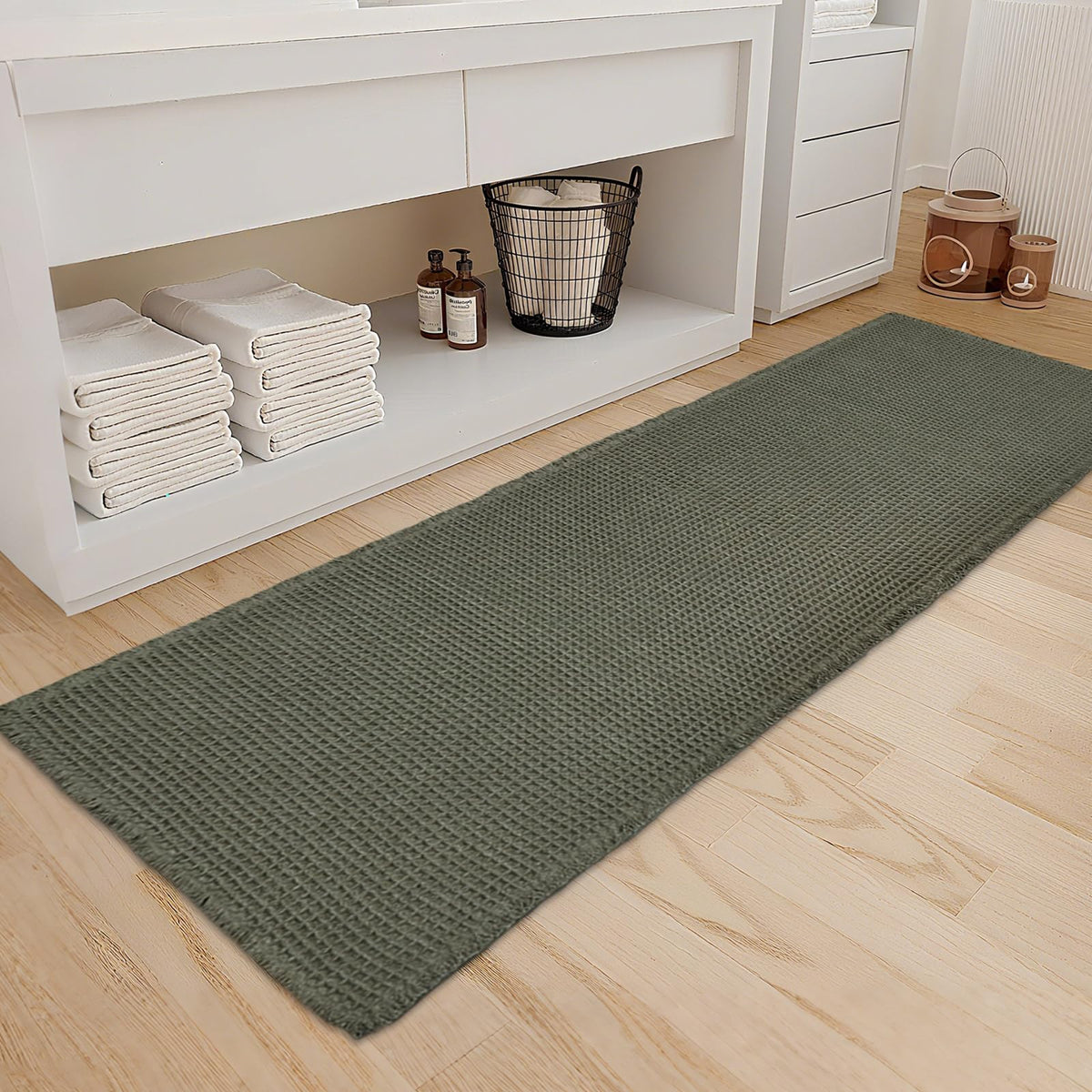ZALL Waffle Bath Mat Boho Bathroom Mat Ultra Absorbent Non Slip 18x30 Tan