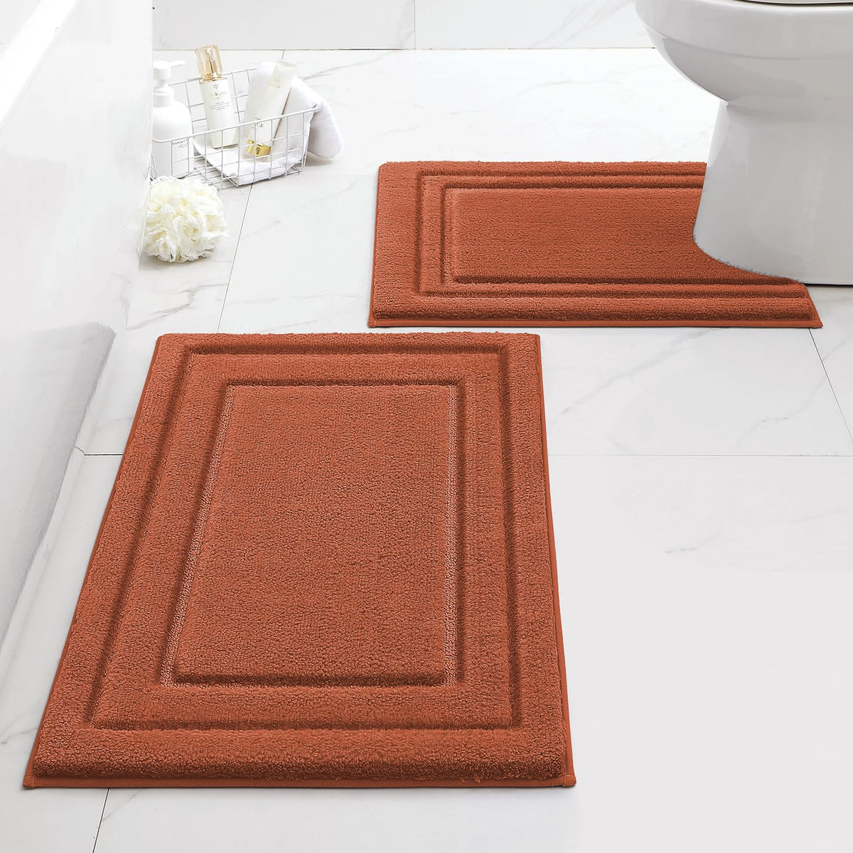 HOMEIDEAS Bathroom Rugs Sets 2 Piece, Super Soft and Absorbent Non Slip Microfiber Machine Washable Bath Mat Set (20" x 32" + 16" x 24", Brown)