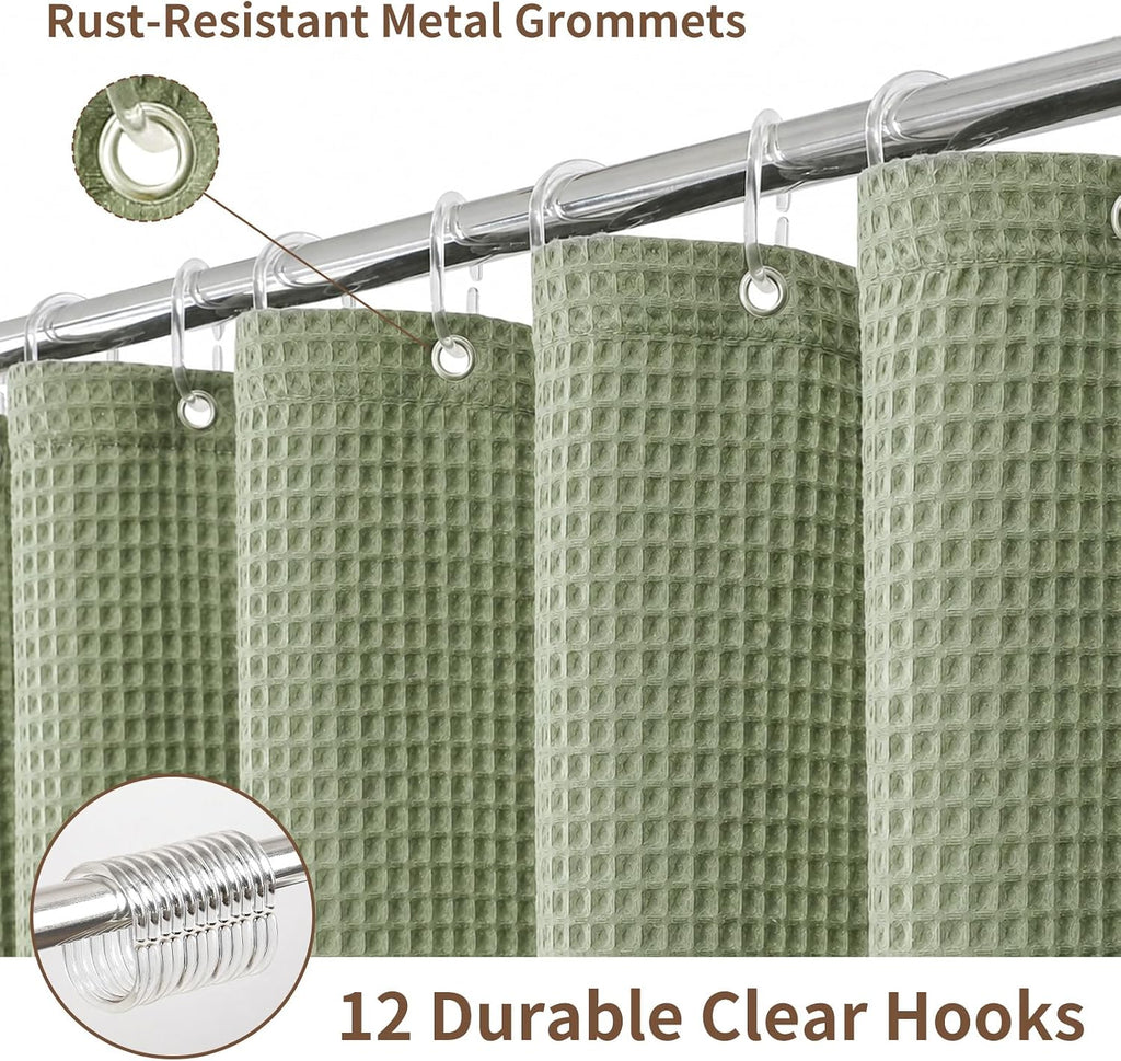 Colorful Star 256GSM Cotton Waffle Shower Curtain, Sage Green, 72 x 72
