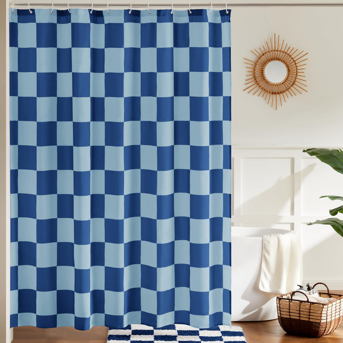 Ohocut Checkered Shower Curtain, Double Pink Plaid Shower Curtains for Bathroom, Cute Retro Checkboard Shower Curtain Vintage Aesthetic, Washable Fabric Bath Curtain 72''x72''