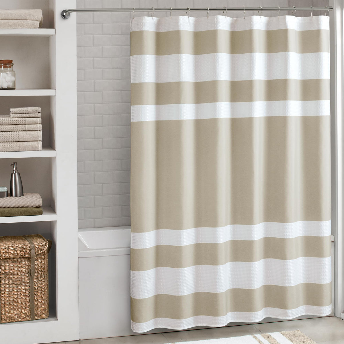 Madison Park Spa Waffle Shower Curtain for Bathroom, 72 x 72, Indigo Blue