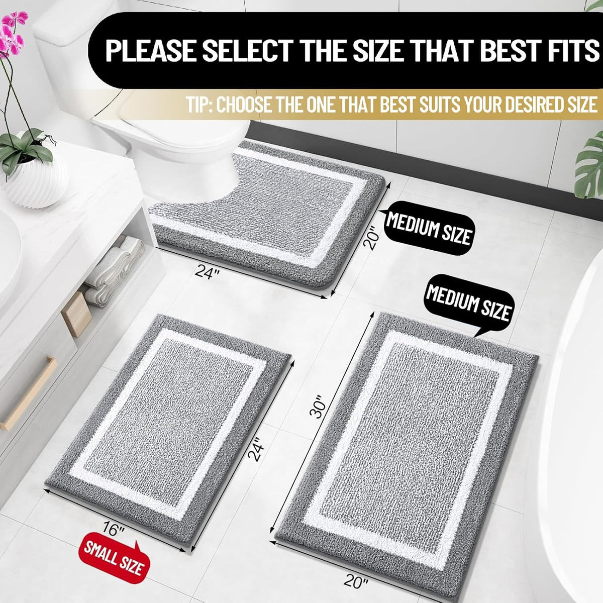 OLANLY Bathroom Rugs 36x24, Soft Absorbent Microfiber Bath Rugs, Grey
