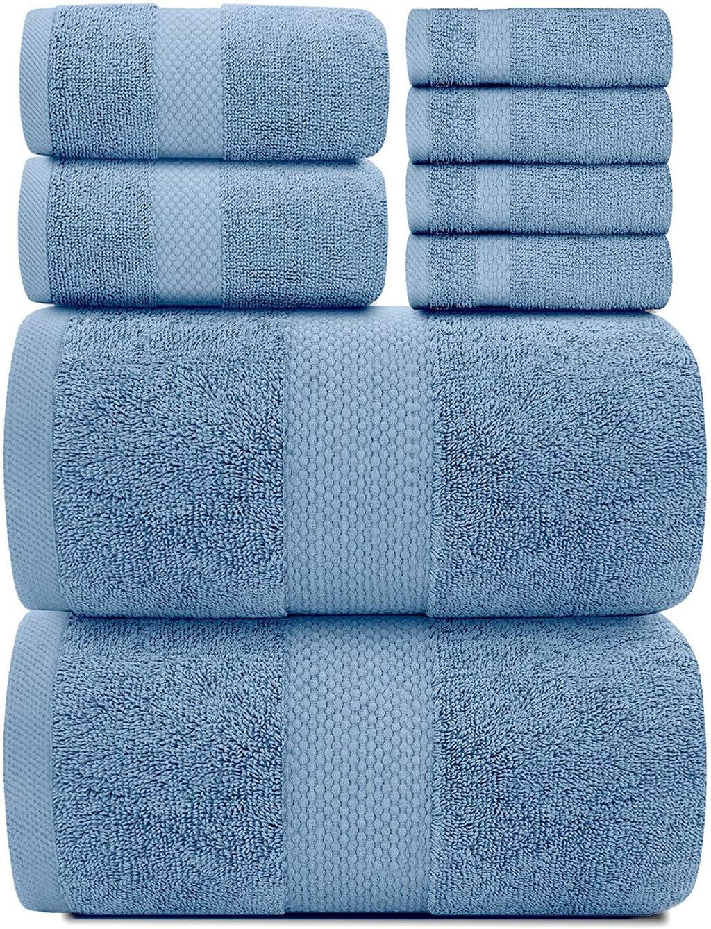 White Classic Luxury Taupe Bath Towel Set of 8 - Soft 100% Turkish Cotton