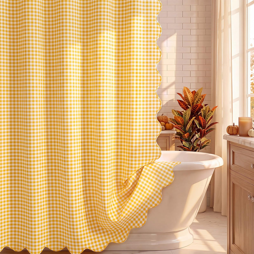 HunnmingRe Ruffled Gingham Shower Curtain Red