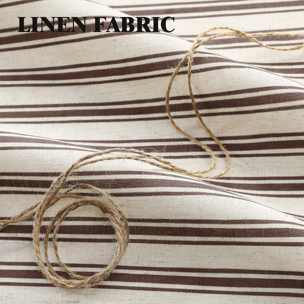 Farmhouse Shower Curtain Ruffle Linen Cream-Brown Stripe 72"W x 72"L