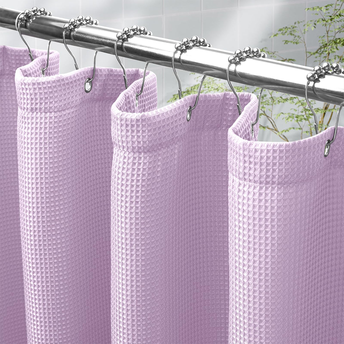 AmazerBath Stall Shower Curtain 60 x 72 Inches, Waffle Shower Curtain White, Fabric Shower Curtains Heavy Duty 240GSM, Hotel Quality Bathroom Shower Curtains