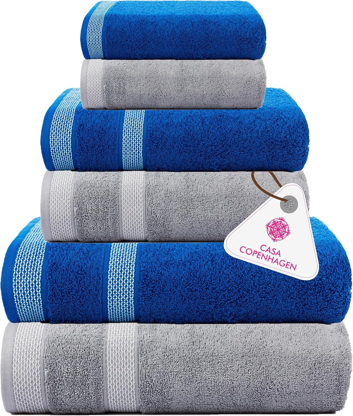 CASA COPENHAGEN 6pcs Bathroom Towel Gift Set, 600GSM, Dark Black