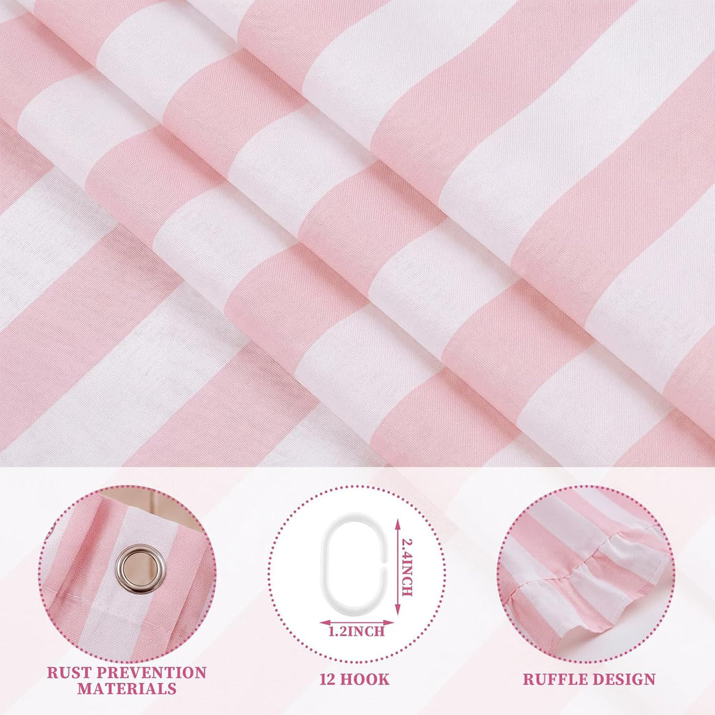 Pink Ruffled Striped Shower Curtain