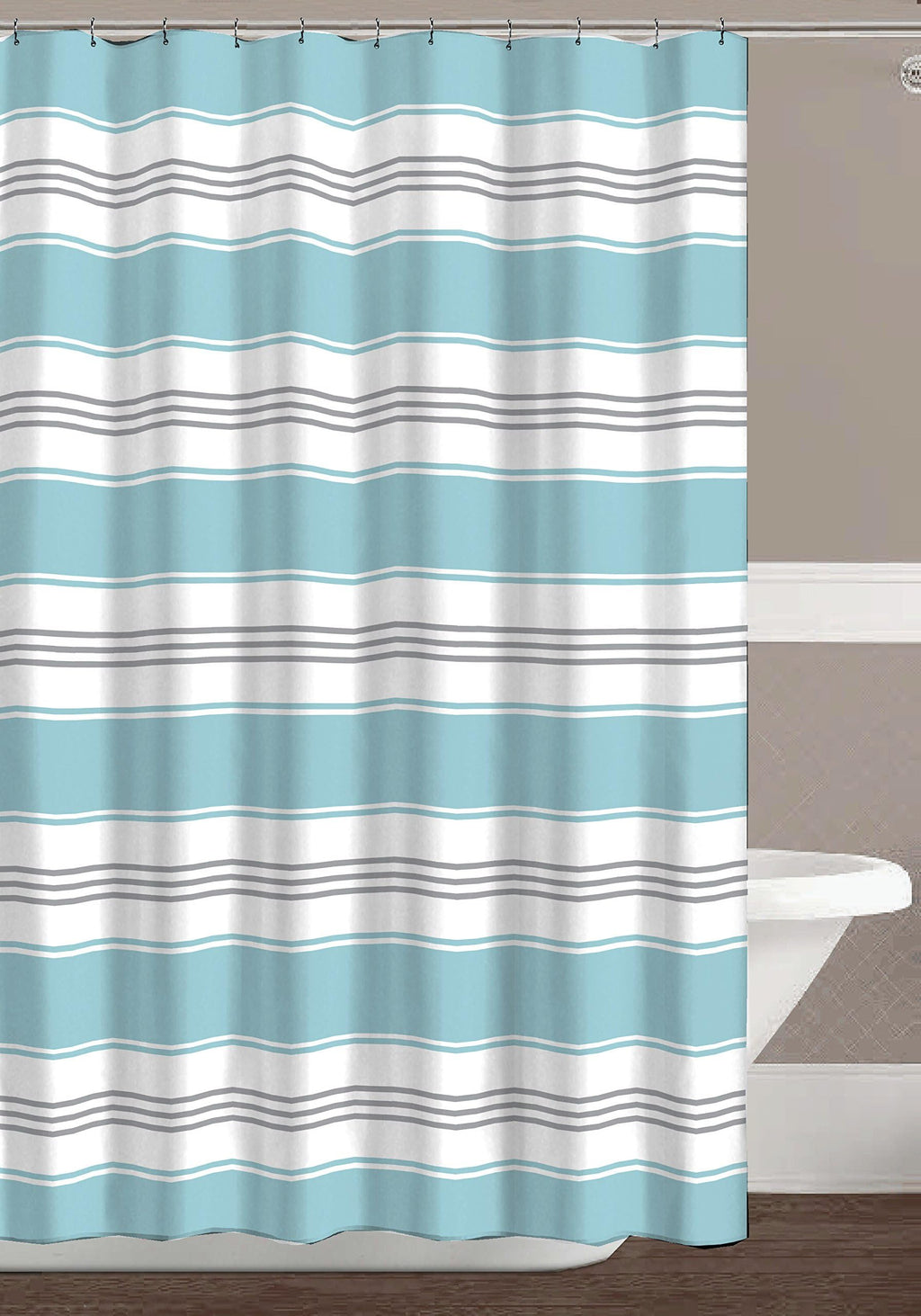 Blue Fabric Shower Curtain Modern Geometrical Blue Gray for Bathroom 72x72