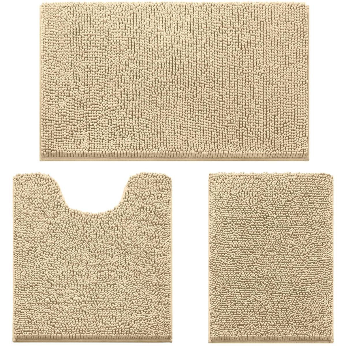 HOMEIDEAS Bathroom Rugs Set of 3, Super Soft Absorbent Chenille Bath Rugs