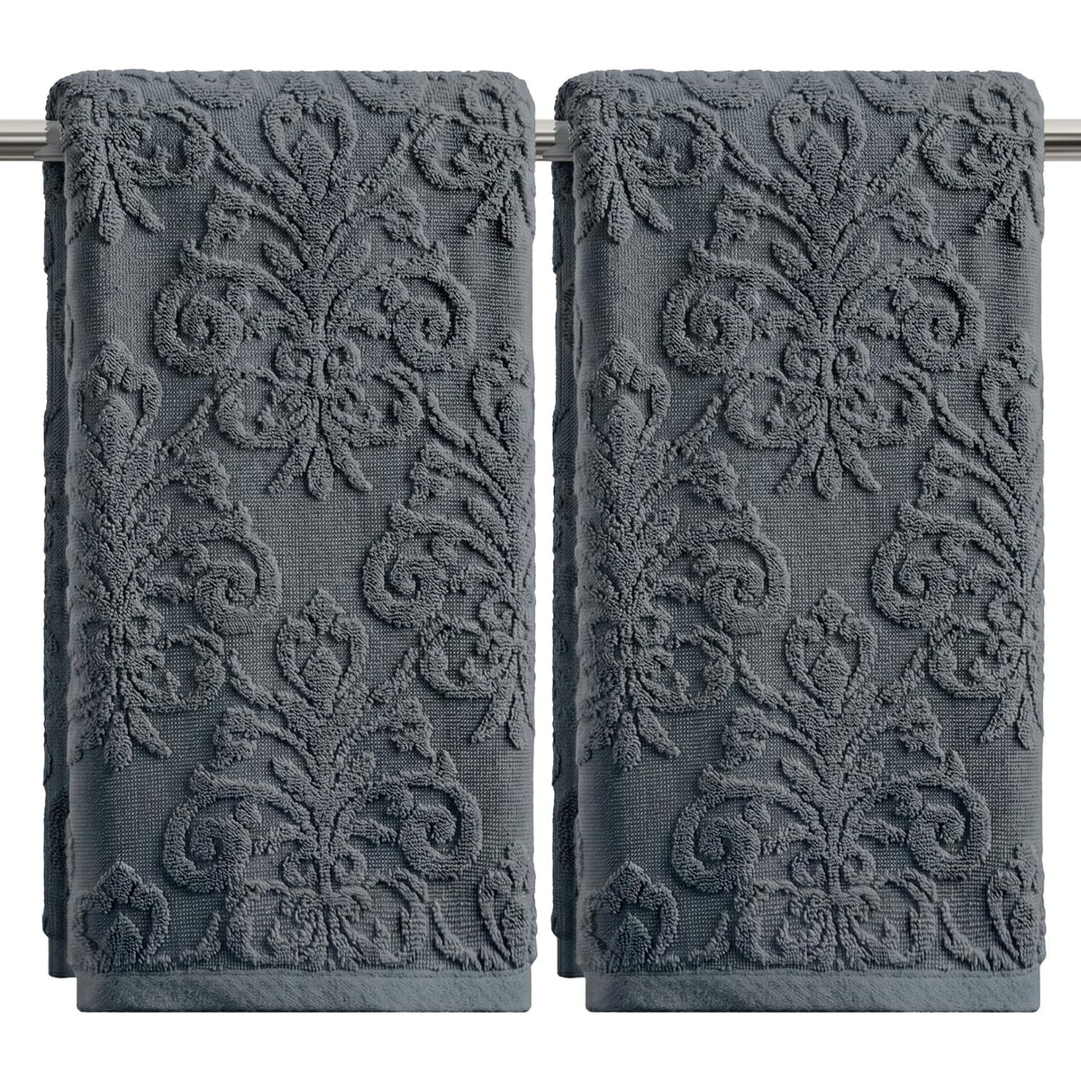 Artoid Mode 2 Pcs Olive Green 3D Vintage Floral Hand Towels for Bathroom, 100% Cotton Soft Absorbent Bathroom Decor Towels, 13.7 x 29.5 Inch
