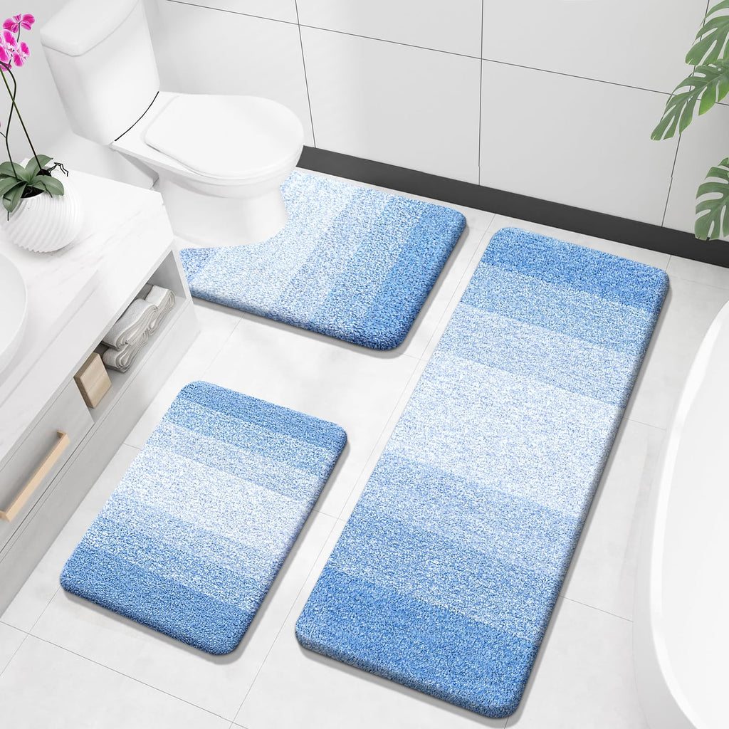 OLANLY Microfiber Bathroom Rugs Sets 3 Piece, Absorbent Bath Mats, Grey
