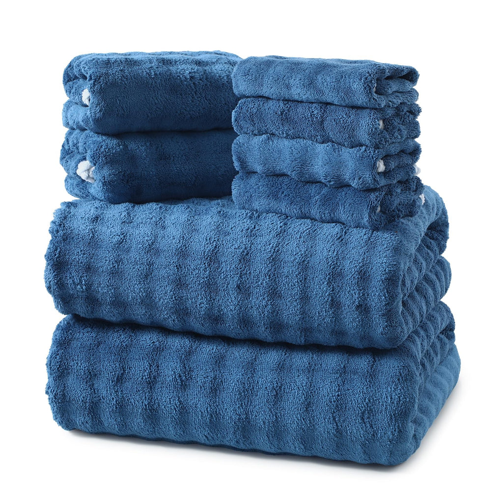 REDKISS Soft Bath Towel Sets 8-Piece, Microfiber Quick Dry & Absorbent, 35x70 in Large Bath Sheet 14x30 in Hand Towel, 12x12 in Washcloth, Pink Bathroom Towel Set