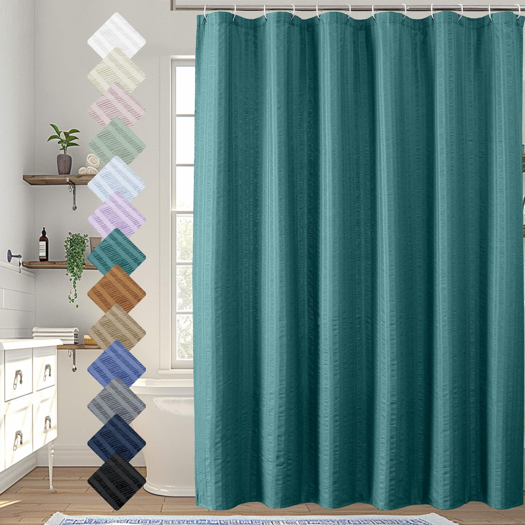 Aiyufeng Moga Navy Blue Fabric Shower Curtains for Bathroom - Blue Hotel Spa Polyester Cloth Bath Curtain with 12 Holes, 72x72, Machine Washable, Navy Blue