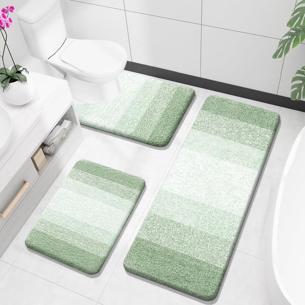 OLANLY Microfiber Bathroom Rugs Sets 3 Piece, Absorbent Bath Mats, Grey