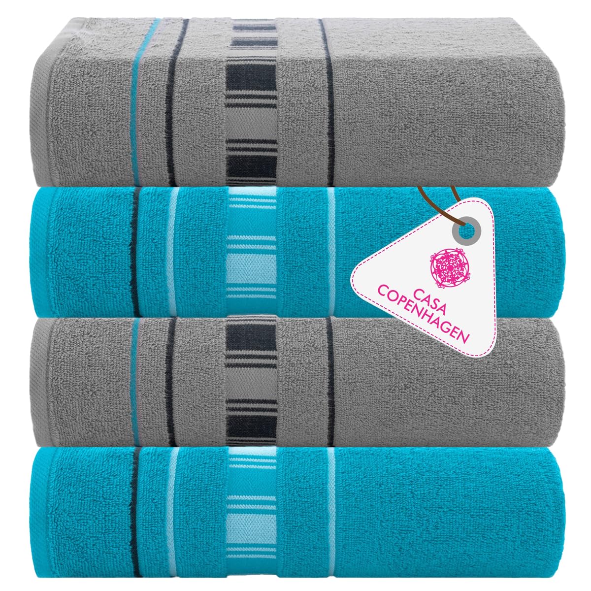 CASA COPENHAGEN 6pcs Bathroom Towel Gift Set, 600GSM, Dark Black