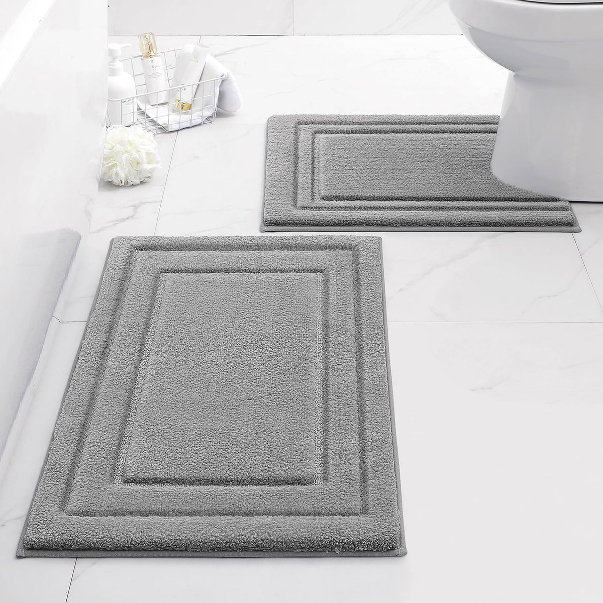 HOMEIDEAS Bathroom Rugs Sets 2 Piece, Super Soft and Absorbent Non Slip Microfiber Machine Washable Bath Mat Set (20" x 32" + 16" x 24", Brown)