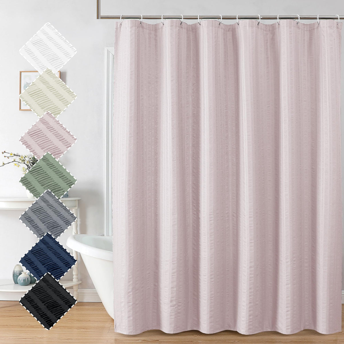 Aiyufeng Moga Navy Blue Fabric Shower Curtains for Bathroom - Blue Hotel Spa Polyester Cloth Bath Curtain with 12 Holes, 72x72, Machine Washable, Navy Blue