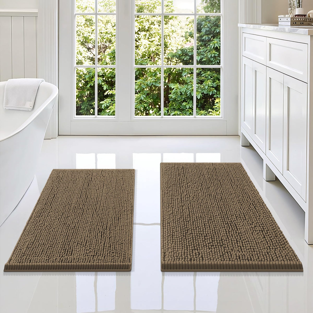 Smiry Chenille Bathroom Rugs Sets 2 Piece (30x20+24x16, Black)