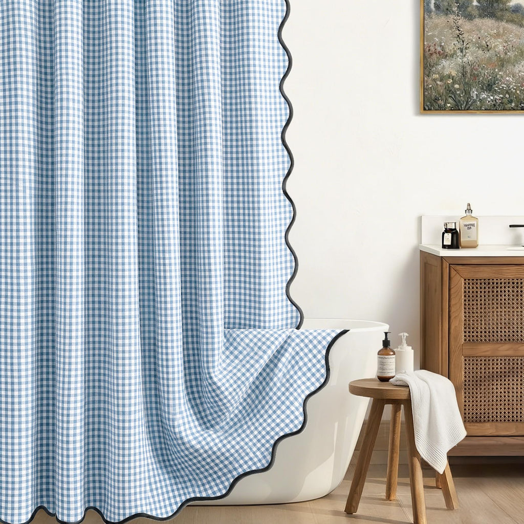 Scalloped Shower Curtain Linen Boho Beige 72" W x 72" L