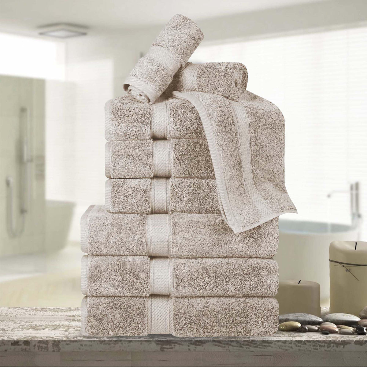 SUPERIOR Egyptian Cotton Plush & Absorbent, Hand Towel Set of 4, Cream