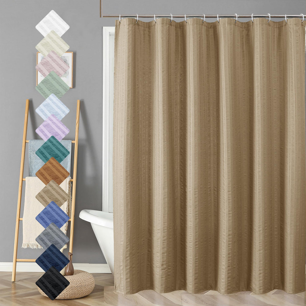 Aiyufeng Moga Navy Blue Fabric Shower Curtains for Bathroom - Blue Hotel Spa Polyester Cloth Bath Curtain with 12 Holes, 72x72, Machine Washable, Navy Blue