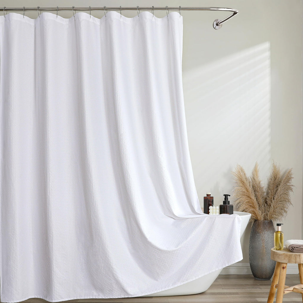 Navy Blue Shower Curtain 72 Inch Length 1 Piece, Waffle Embossed Textured Soft Fabric Hotel Shower Curtain for Bathroom, Modern Polyester Water Repellent Cloth Bath Decor, 72Wx72L Inches