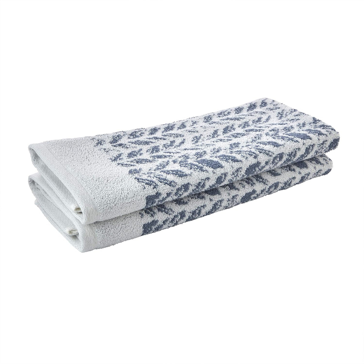 SKL Home Distressed Leaves Hand Towel Set-2pc, Turkish Cotton, Denim Blue