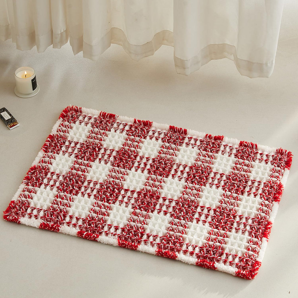 TYUU Waffle Bath Mat, Boho Bathroom Rugs Non Slip Washable, 30x20 Khaki