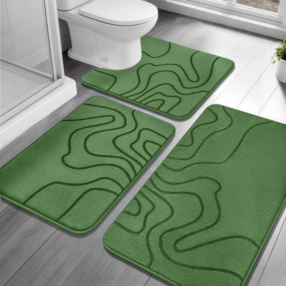 YIHOUSE Memory Foam Bathroom Rugs Sets 2 Piece, 17"x24"+20"x46", Dark Grey