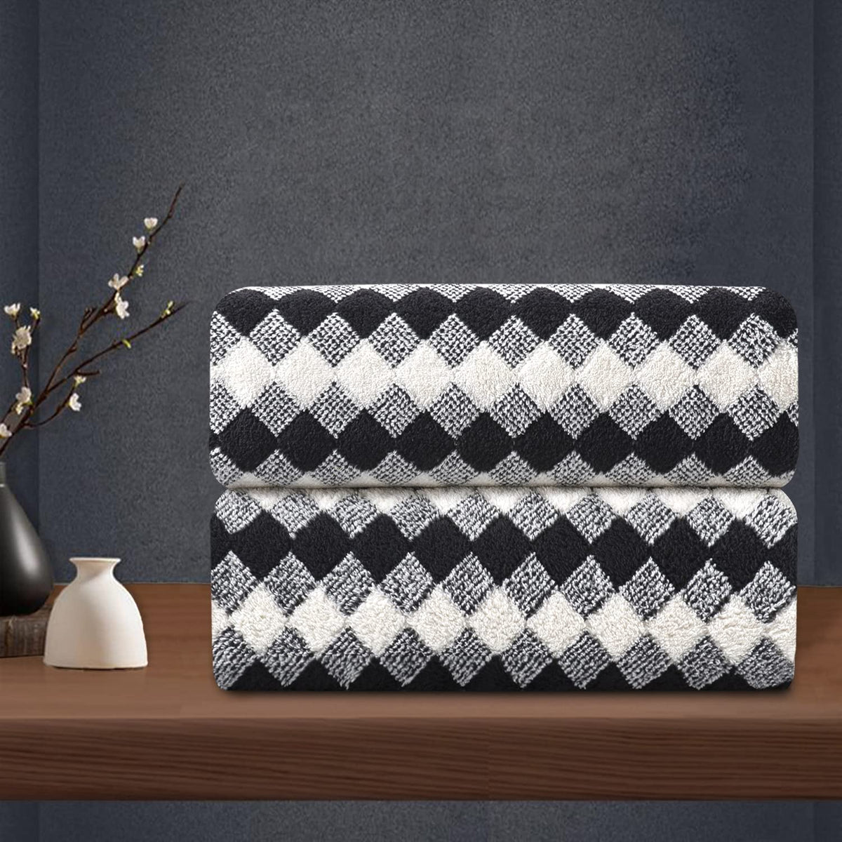 8 Piece Bathroom Towel Set Black White|2 Oversized Large Bath Towels Sheet,2 Hand Towels,4 Washcloths| 600GSM Soft Towel Set for Bathroom Hotel,Highly Absorbent Quick Dry Bath Towel Collections