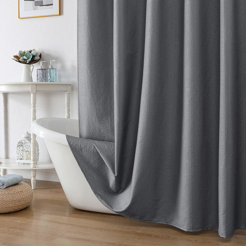 OWENIE White Shower Curtain for Bathroom 84 Inches Extra Long, Elegant 3D Embossed Textured Cloth Waffle Shower Curtain, Modern Luxury Hotel Style, Water Repellent, Machine Washable, 72X84, White