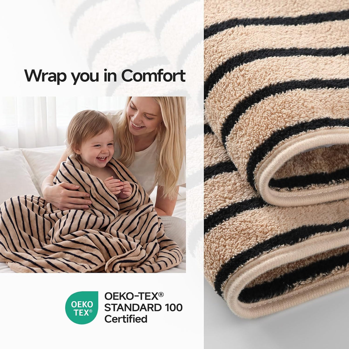 ecolook Striped Microfiber Bathroom Towel Set, Lightweight-Khaki