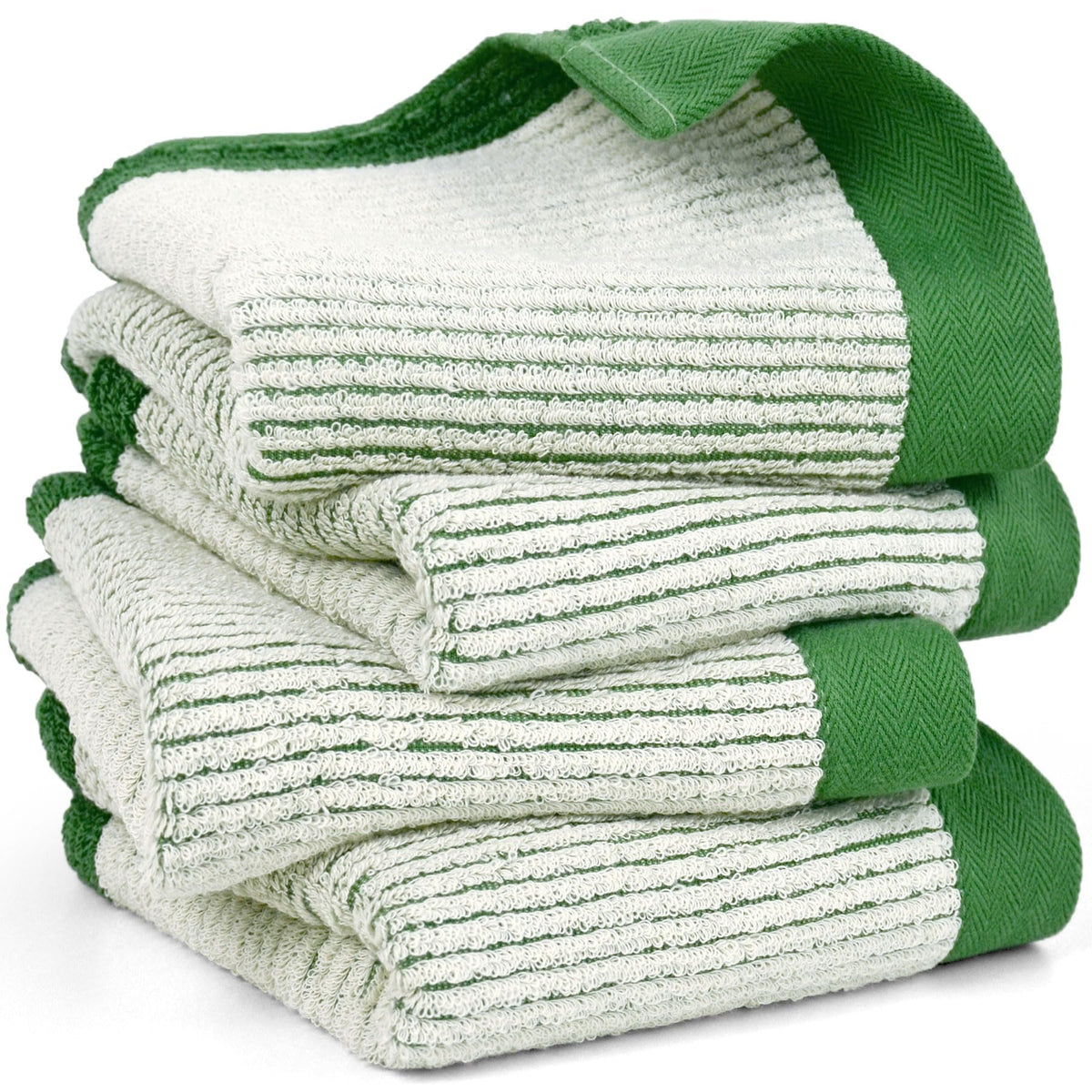 Cleanbear Bath Hand Towels Set of 4 - Cotton, Jacquard Weaved, 28” x 13.7”