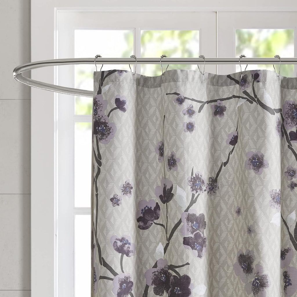 Madison Park Holly Shower Curtain for Bathroom, Cotton, 72 x 72, Purple