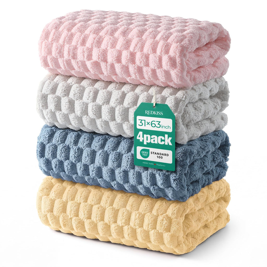 REDKISS 4 Pack Microfiber Bath Towels, Quick Dry, Super Soft, 27"x55"