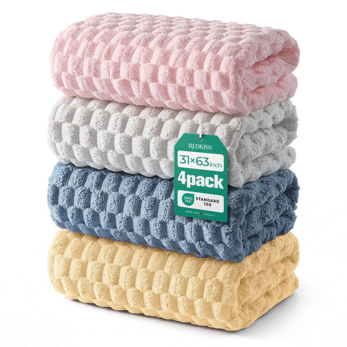 REDKISS 4 Pack Microfiber Bath Towels, Quick Dry, Super Soft, 27"x55"