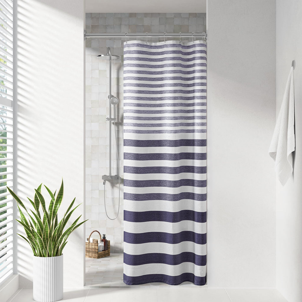 Madison Park Spa Waffle Shower Curtain for Bathroom, 72 x 72, Indigo Blue