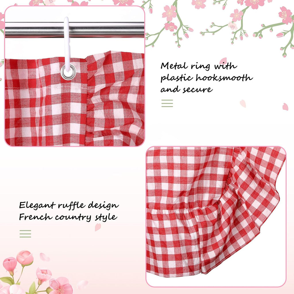 HunnmingRe Ruffled Gingham Shower Curtain Red
