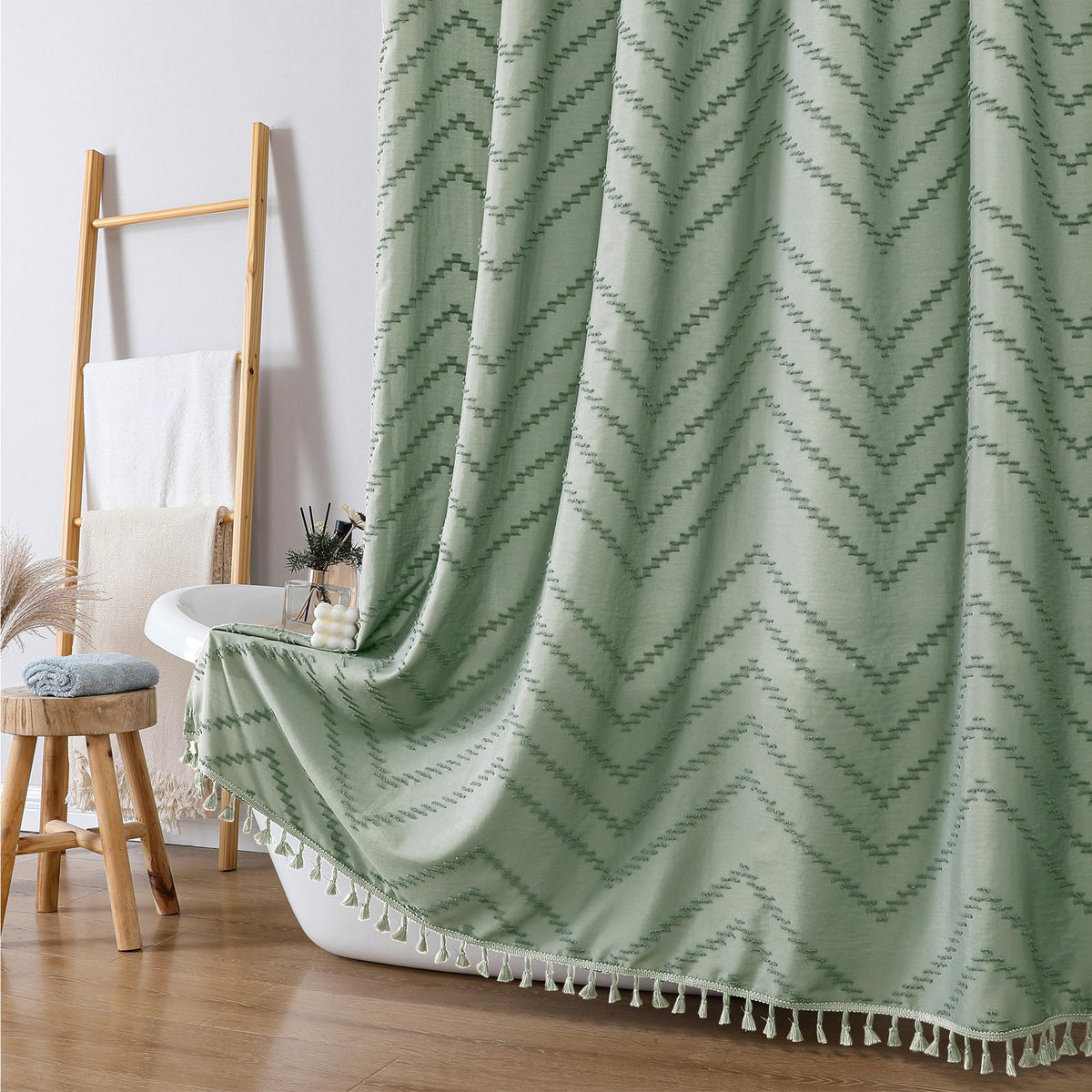 OWENIE White Fabric Boho Shower Curtain 72 x 72 Inches for Bathroom