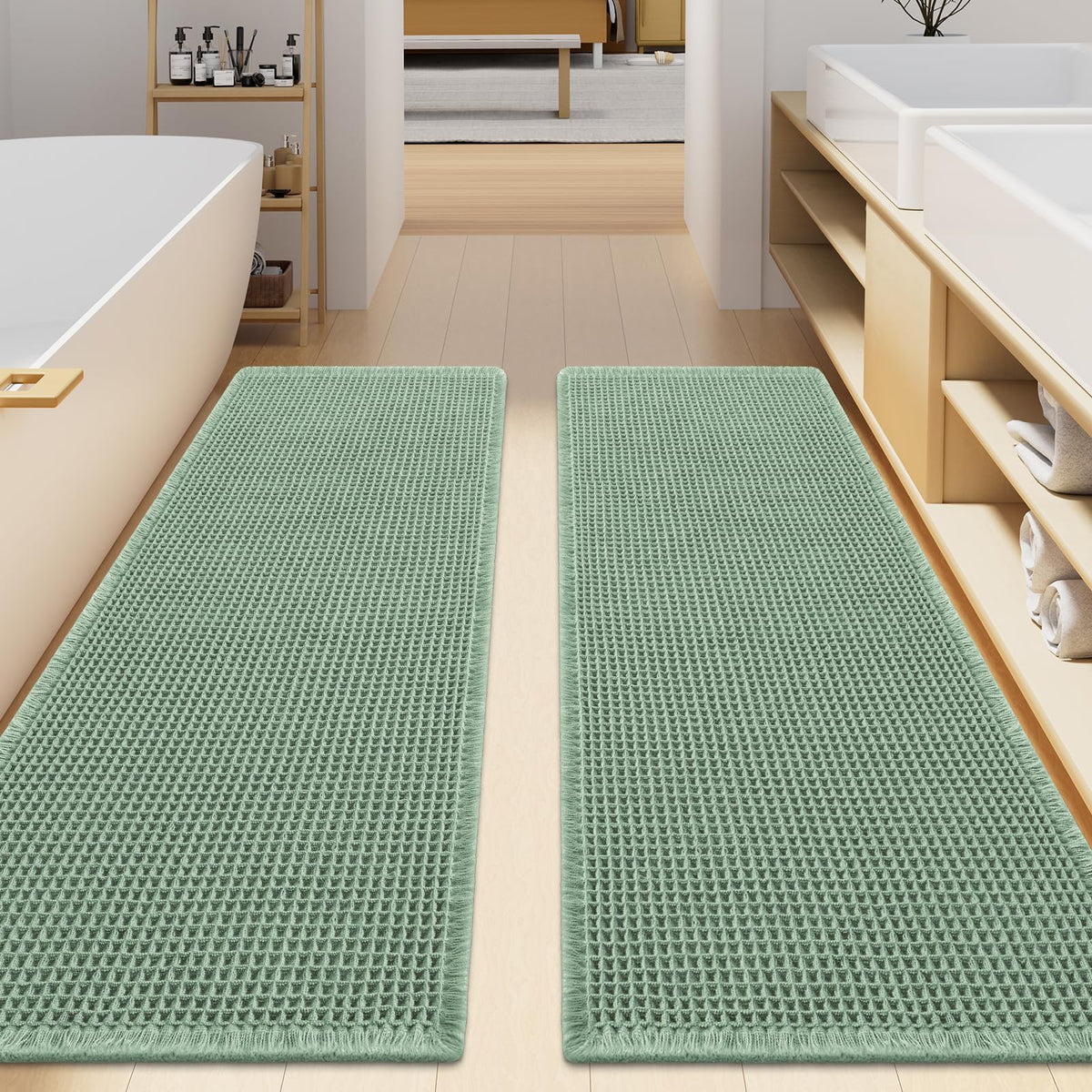 Smiry Waffle Bathroom Rugs Sets 2 Piece (30x20+24x16, Brown)