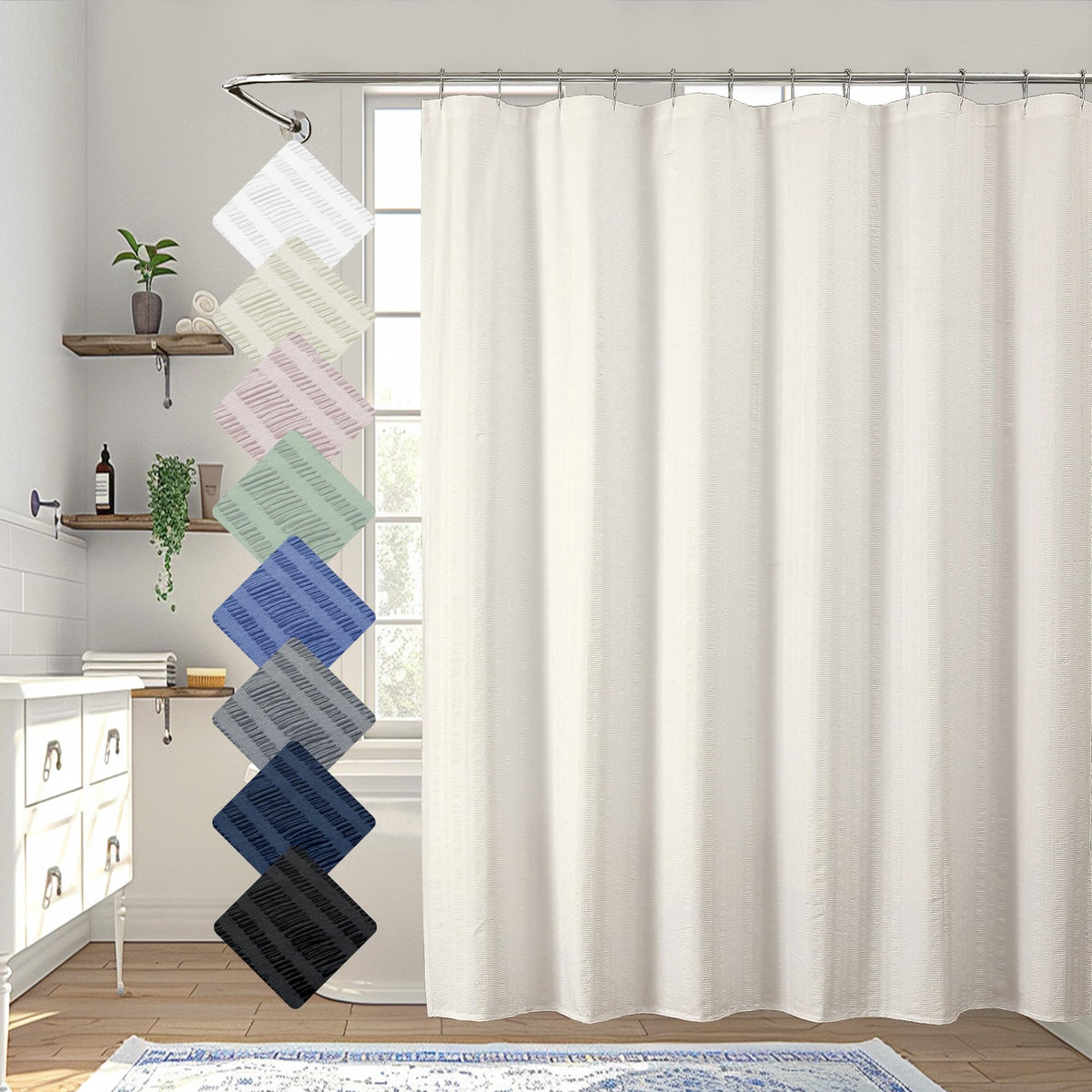 Aiyufeng Moga Navy Blue Fabric Shower Curtains for Bathroom - Blue Hotel Spa Polyester Cloth Bath Curtain with 12 Holes, 72x72, Machine Washable, Navy Blue