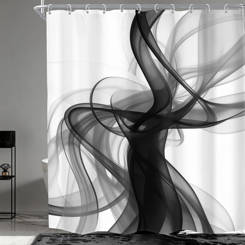 Black and White Shower Curtain 60Wx72H Abstract Modern Ombre for Bathroom