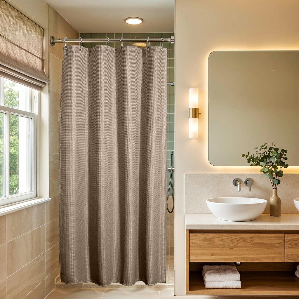AmazerBath Stall Shower Curtain 60 x 72 Inches, Waffle Shower Curtain White, Fabric Shower Curtains Heavy Duty 240GSM, Hotel Quality Bathroom Shower Curtains