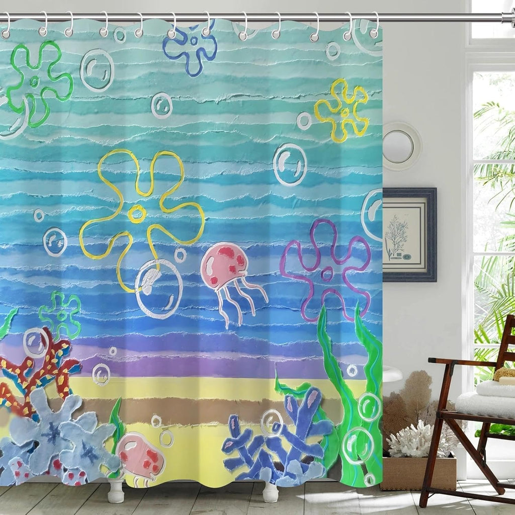 Cute Beach Ocean Anime Under Sea Jellyfish Shower Curtain 72x72 Inches