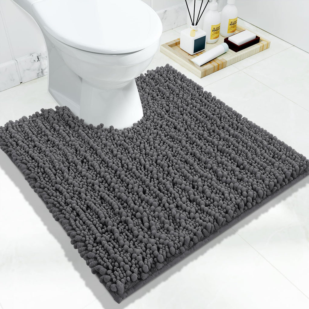 Yimobra Bathroom Rugs Non-Slip Washable – Extra Soft & Absorbent Chenille Bath Mat, Quick-Dry Plush Shaggy Floor & Vanity Bath Rugs for Tub & Shower, Modern Home Decor Accessories, 24 x 17, Grey