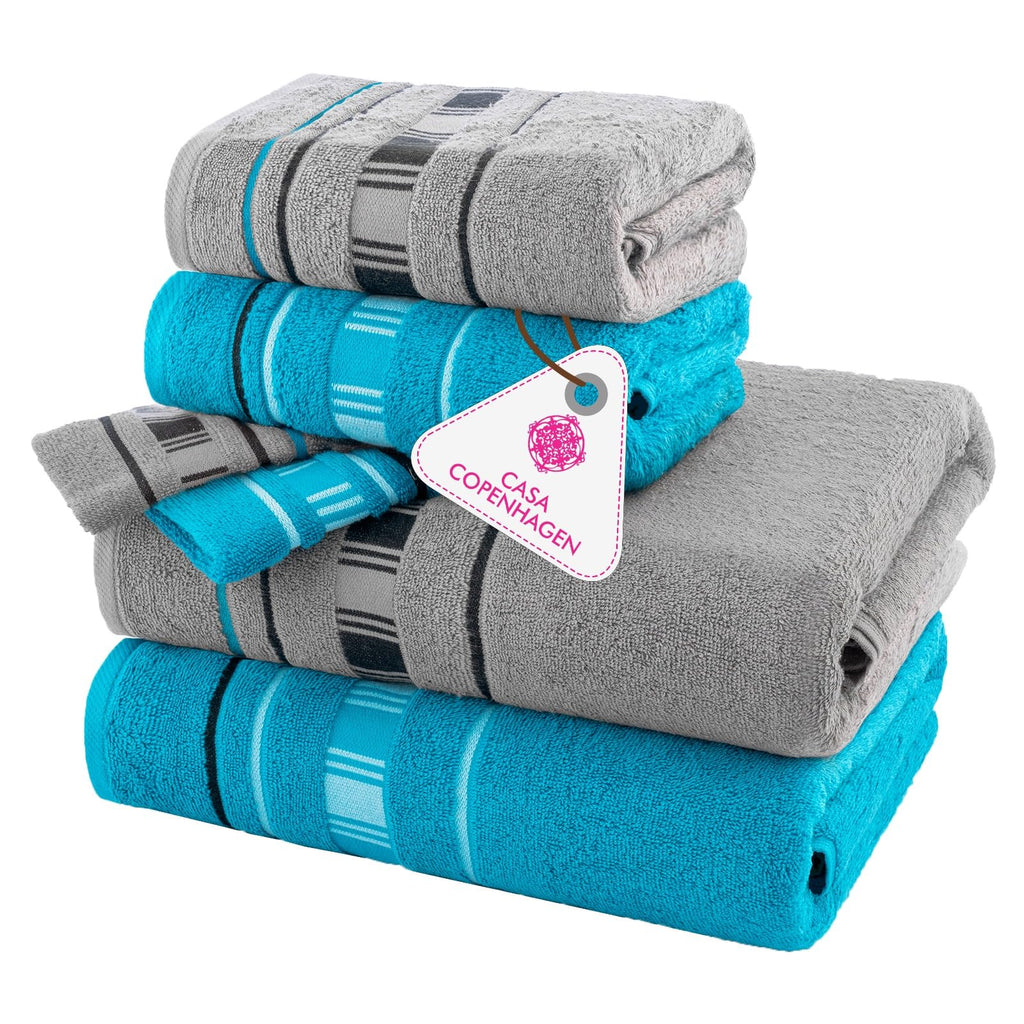 CASA COPENHAGEN 6pcs Bathroom Towel Gift Set, 600GSM, Dark Black