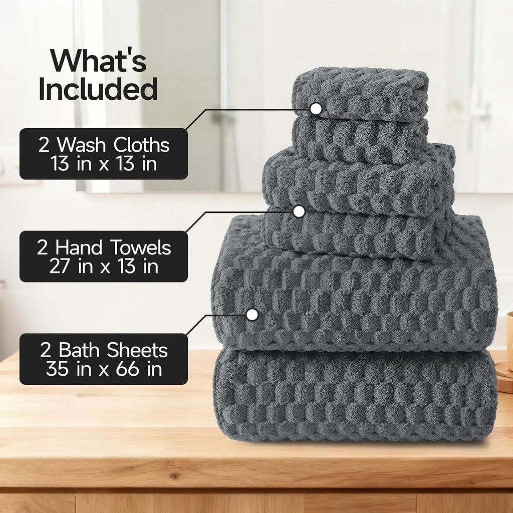 REDKISS Charcoal Gray Microfiber Towels Set of 6- Extra Large 35x70 Inches